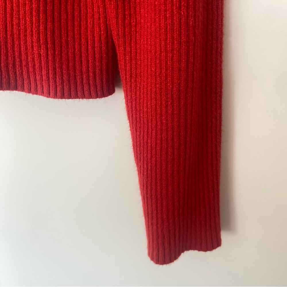 JOE FRESH BRIGHT RED RIBBED CARDIGAN WITH TORTOISE SHELL BUTTONS, LARGE - Picture 4 of 7